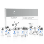 SQT Spongilla Recovery Set includes a box, 20 vials, and two applicator tips on a white background. Packaging is white and gray with blue accents.